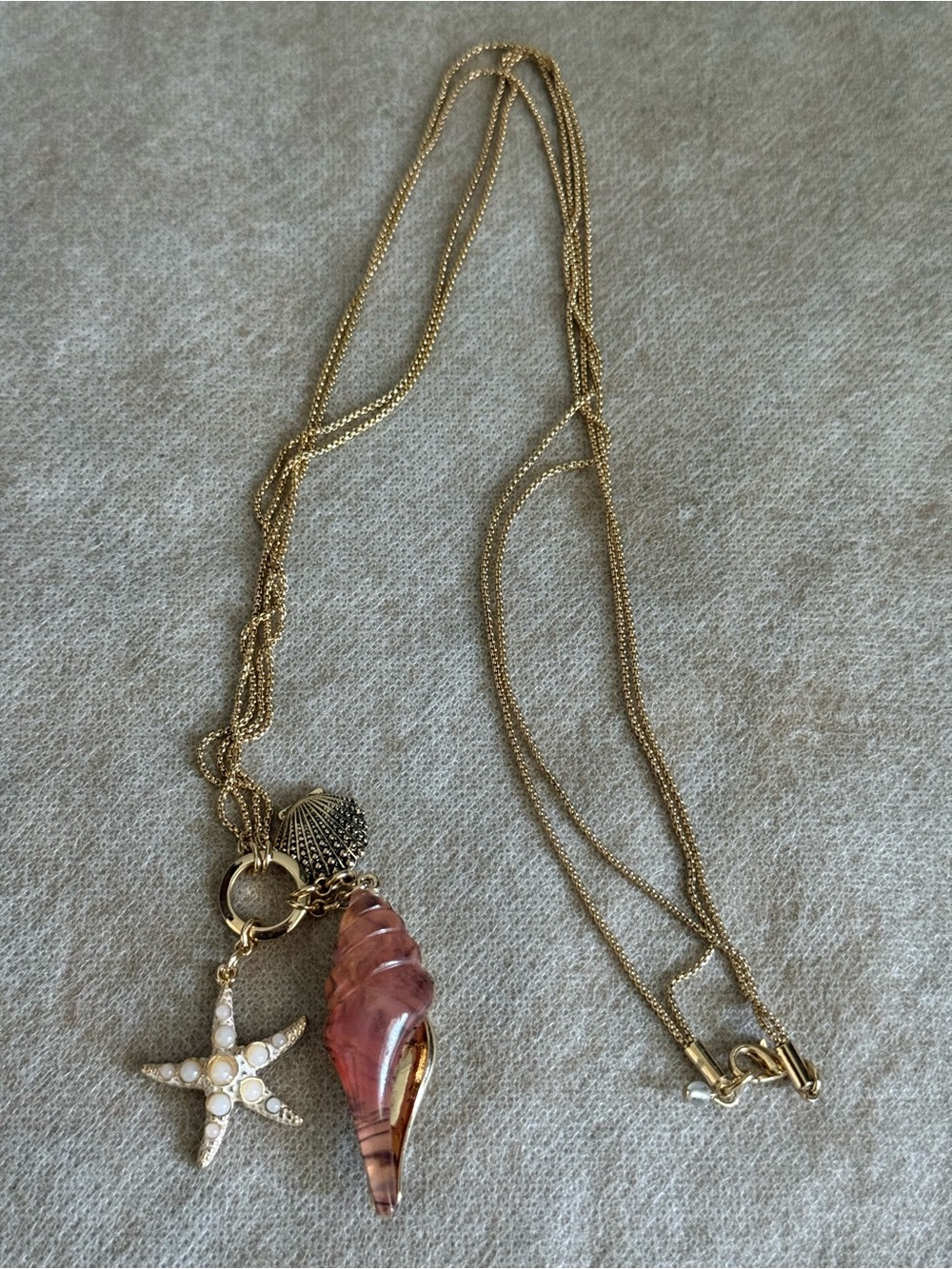 Napier Gold-Tone Necklace with Pink Shell, Starfish & Shell Charms